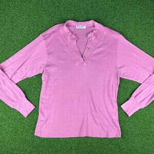 Vintage 70s 80s Ocella Mauve Pink Henley Long Sleeve Top Sz M
